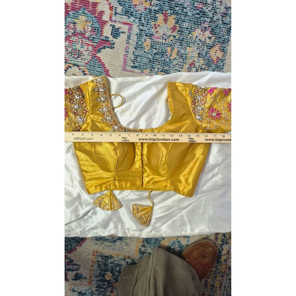 Vintage Silk Embroidered Saree BGold Lehenga Choli Top‎ Hand Beaded Bridal - Picture 9 of 16